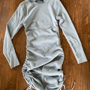 blue long sleeve scrunch dress